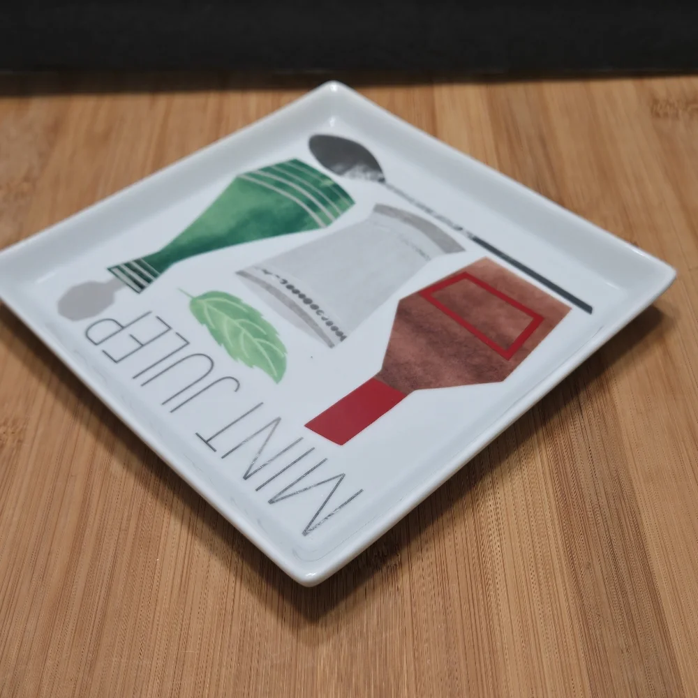 Crate & Barrel Mint Julep Plate Trinket Dish Appetizer, recipe on back